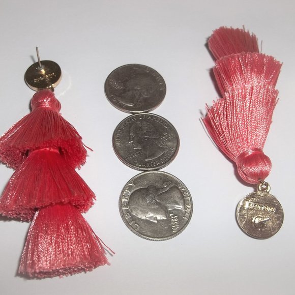 Sugarfix Tassel Earrings Set Statement Peach Coral Gold Rhinestone Drop A351 - Picture 4 of 7